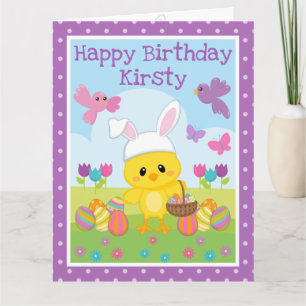 かわいい春のイースターのひよこ & チョコレートの卵の誕生日 カード