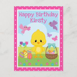 かわいい春のイースターチックとチョコレートの卵の誕生日 ポストカード