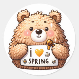 かわいい春のクマのステッカー ラウンドシール