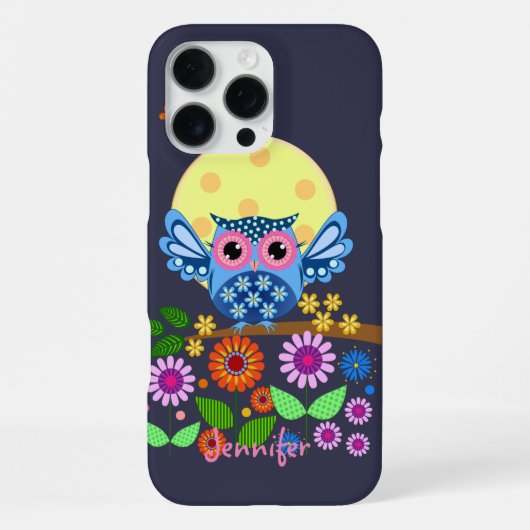 かわいい春のフクロウとカスタム名前 iPhoneケース (裏面)