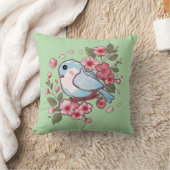 かわいい春のブルー鳥 & 桜の水彩画A クッション (ブランケット)