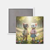 かわいい春の猫マグネット | トム&ルナの花の草原 マグネット (正面/裏面)