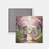 かわいい春の猫マグネット | トム＆ルナ 桜 マグネット (正面/裏面)