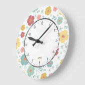 かわいい春の花パターンパステルカラー ラージ壁時計 (傾斜)