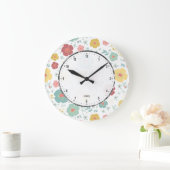 かわいい春の花パターンパステルカラー ラージ壁時計 (ホーム)