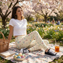 かわいい春の花柄プリント - パステル調の小さな花々 レギンス