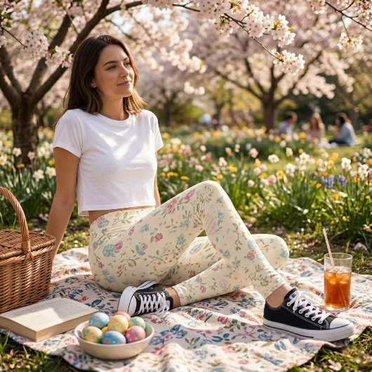 かわいい春の花柄プリント - パステル調の小さな花々 レギンス