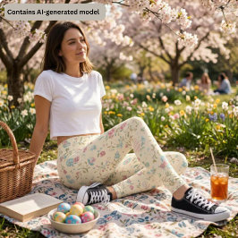 かわいい春の花柄プリント - パステル調の小さな花々 レギンス