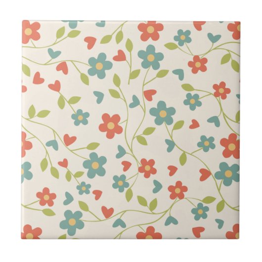 かわいい春の花- タイル (正面)