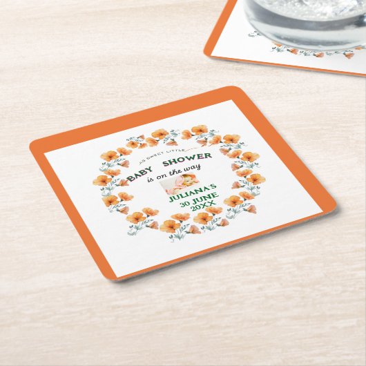 かわいい春の赤ちゃんシャワー スクエアペーパーコースター (アングル)