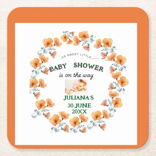 かわいい春の赤ちゃんシャワー スクエアペーパーコースター (正面)