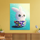 かわいい春の野生生物 : ウサギの花が咲く キャンバスプリント (インサイチュ (リビング))