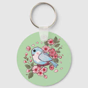 かわいい春の青い鳥と桜の水彩 A キーホルダー