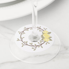 かわいい春イエローフローラリースパーティー ワイングラスタグ