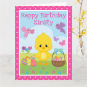 かわいい春イースターシック&チョコレートエッグ誕生日 カード (黄色い花)