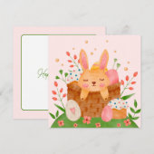 かわいい春イースターバニーとバスケット ノートカード (正面/裏面)
