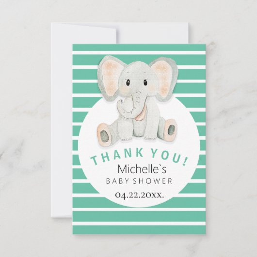 かわいい春ゾウ水彩イラストレーション サンキューカード (正面)