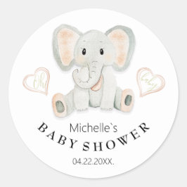 かわいい春ゾウ水彩イラストレーション ラウンドシール