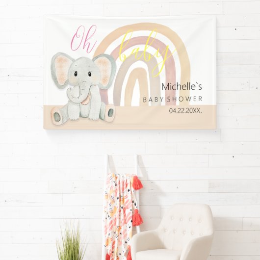 かわいい春ゾウ水彩イラストレーション 横断幕 (インサイチュ)