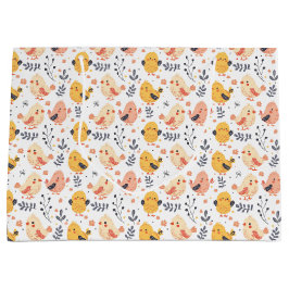 かわいい春チックスとフローラルパターン ラージペーパーバッグ