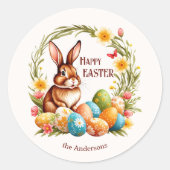 かわいい春バニーフローライースターエッグステッカー ラウンドシール (正面)