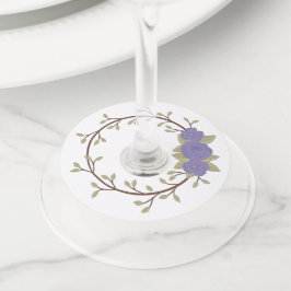 かわいい春パープルフローラリースパーティー ワイングラスタグ