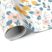 かわいい春ピンクと黄色の花柄 ラッピングペーパー (ロールコーナー)