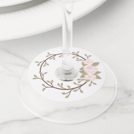 かわいい春ピンクフローラリースパーティー ワイングラスタグ