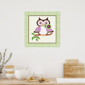 かわいい春フクロウの枝のポスタープリント ポスター (キッチン)