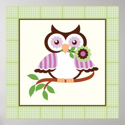 かわいい春フクロウの枝のポスタープリント ポスター (正面)