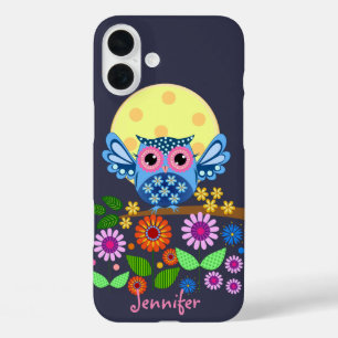 かわいい春フクロウ&名前をカスタムする iPhone 16 PLUSケース