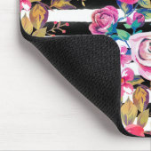 かわいい春フローラとストライプの水彩模様 マウスパッド (コーナー)