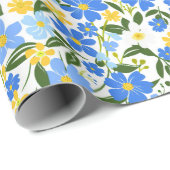 かわいい春ブルーと黄色の花のパターン ラッピングペーパー (ロールコーナー)