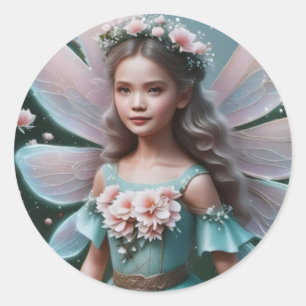 かわいい春妖精チャイルドピンクフローラクラウン ラウンドシール