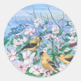 かわいい春季鳥 ラウンドシール