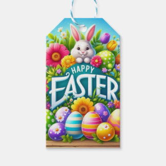 かわいい春/イースターバニーと卵 ギフトタグ