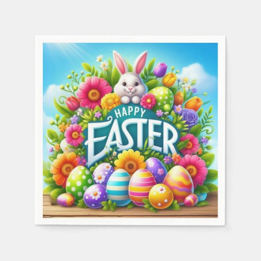 かわいい春/イースターバニーと卵 スタンダードカクテルナプキン (正面)