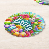 かわいい春/イースターバニーと卵 ペーパーコースター (アングル)