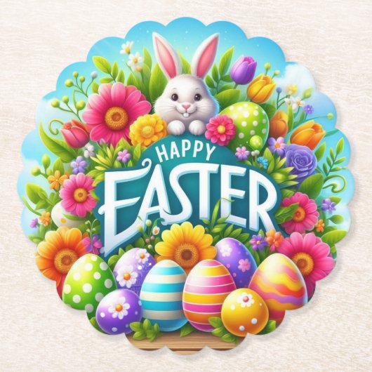 かわいい春/イースターバニーと卵 ペーパーコースター (正面)