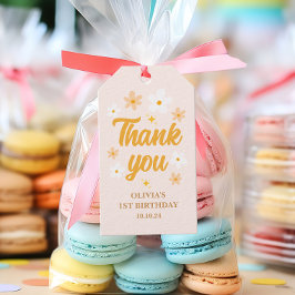 かわいい春 ピンク 黄色のデイジー ありがとう 誕生日 ギフトタグ