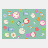かわいい時計と花パーティー ラッピングペーパーシート (正面3)