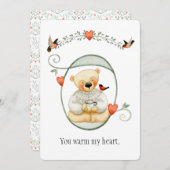 かわいい暖かいハートベアーバレンタイン シーズンカード (正面/裏面)