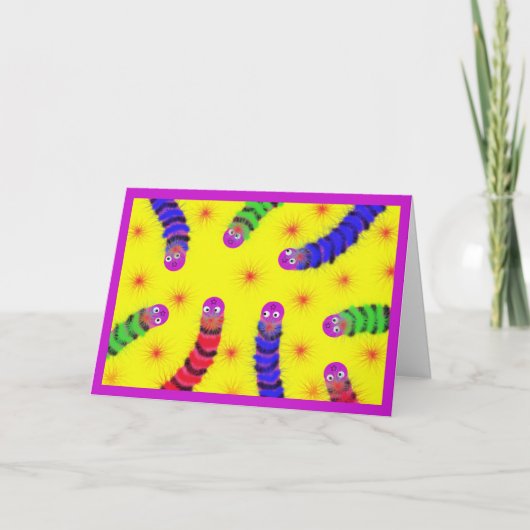 かわいい暖かいファジーワームのファジー勇気付けられる カード (正面)