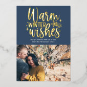 かわいい暖かい冬の願い写真ホイルホリデーカード 箔シーズンカード (正面)