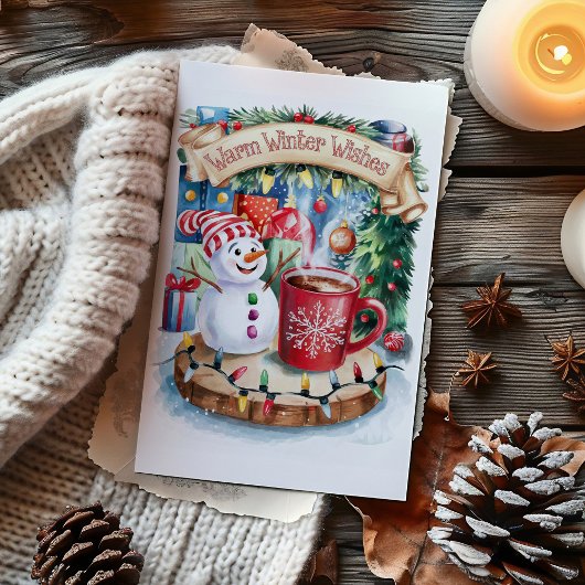 かわいい暖かい冬の願い雪だるまクリスマスカード シーズンカード
