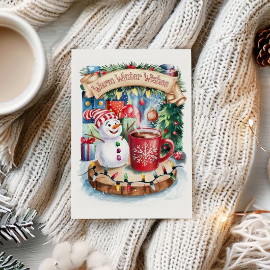 かわいい暖かい冬の願い雪だるまクリスマスカード シーズンカード