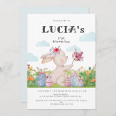 かわいい曇りライトブルーイースターバニーベビー誕生日 招待状 (正面/裏面)