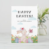 かわいい曇りライトブルーイースターバニーホリデーカード 招待状 (スタンド正面)