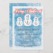 かわいい曇り雪だるまクリスマスパーティー 招待状 (正面/裏面)