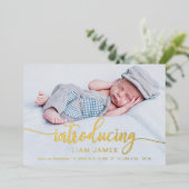 かわいい書道写真誕生のカード 箔招待状 (立ち正面)